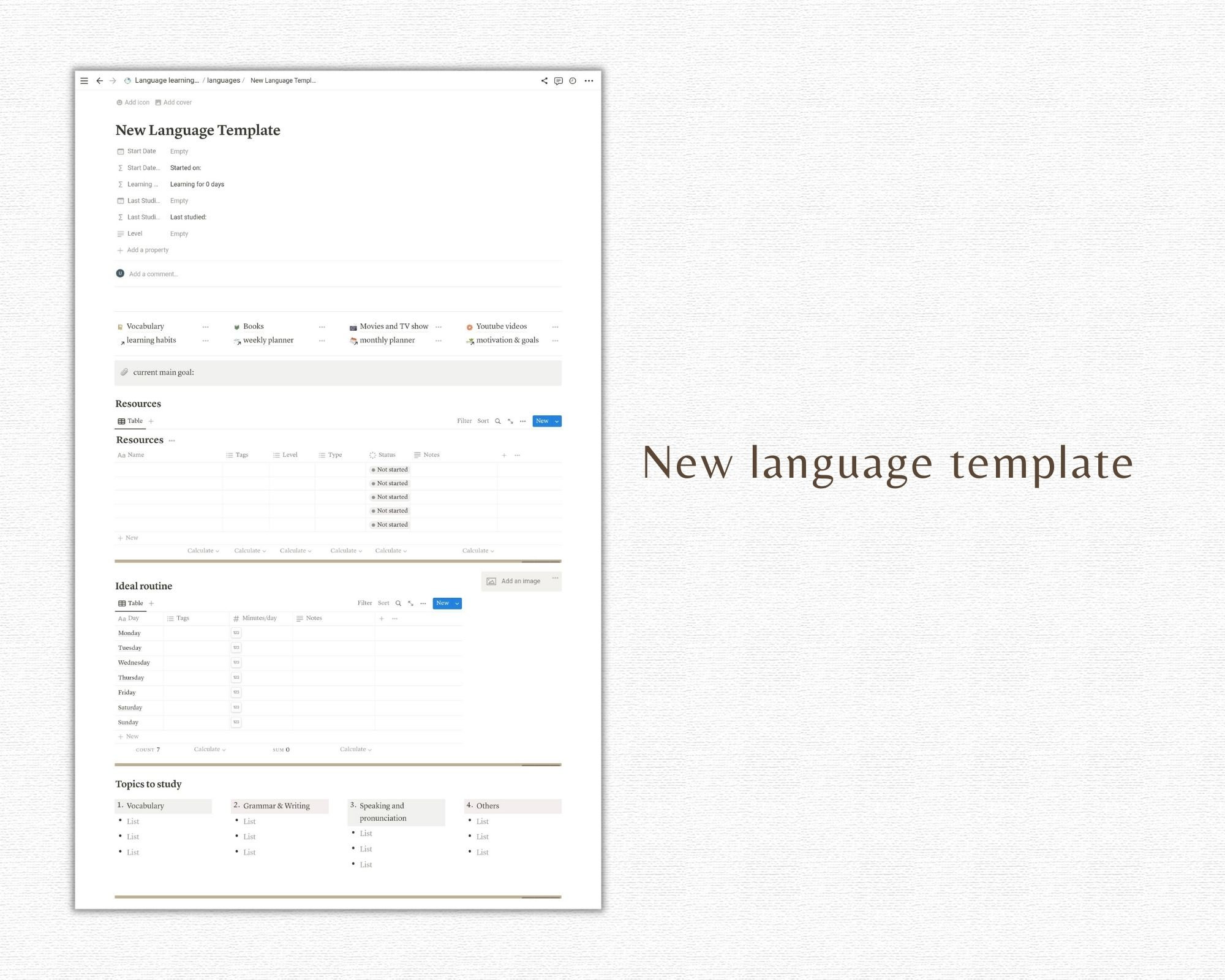 Language Learning Planner Notion Template Language Notion - Etsy