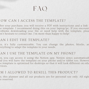 K&ouml;nnte beinhalten: FAQ-Bereich einer digitalen Produktliste mit Text, der erkl&auml;rt, wie man auf die Vorlage zugreift, sie bearbeitet und auf einem Telefon verwendet. Der Text besagt auch, dass das Produkt nur f&uuml;r den pers&ouml;nlichen Gebrauch bestimmt ist.
