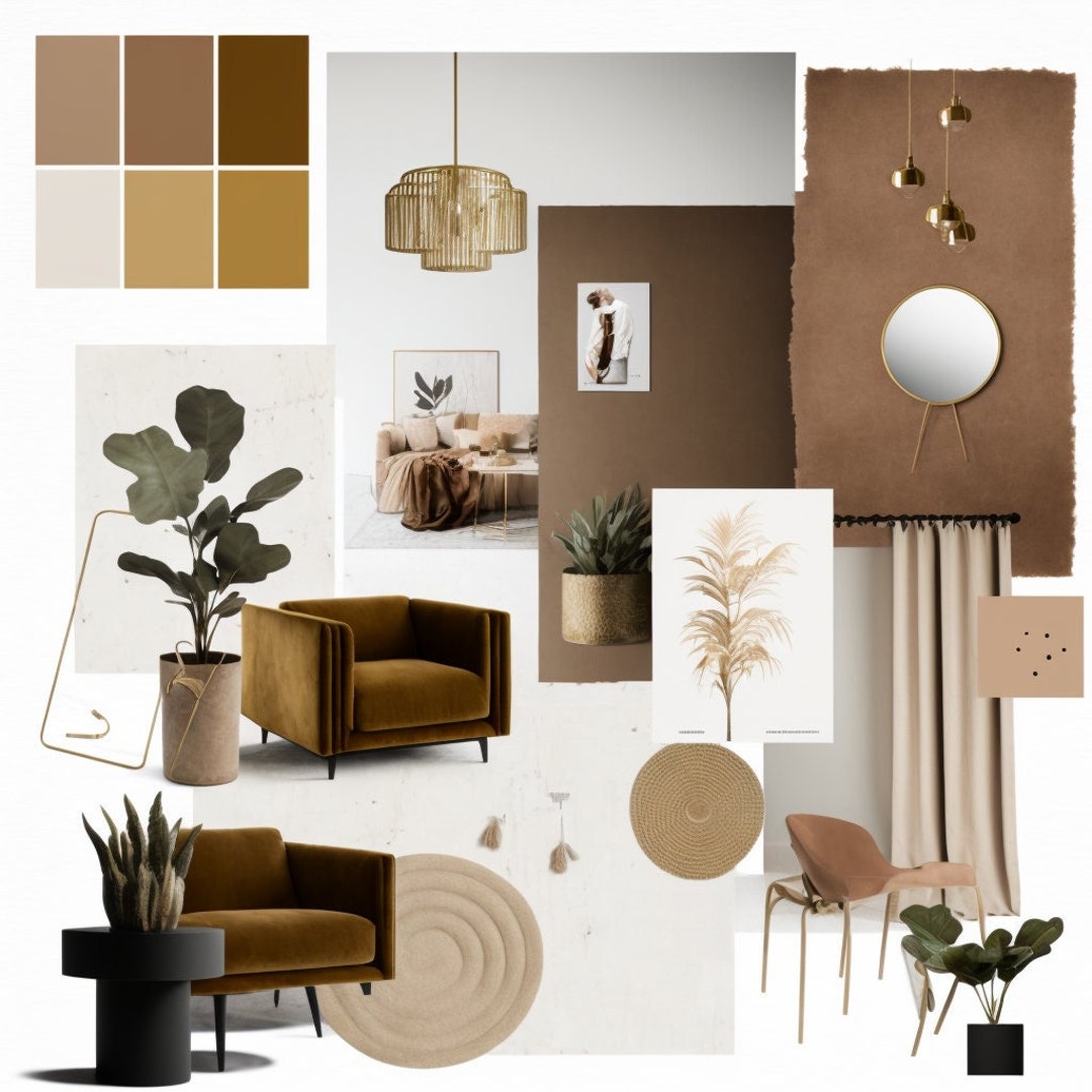 Neutral Style Interior Design Moodboard Template Digital Print Neutral ...