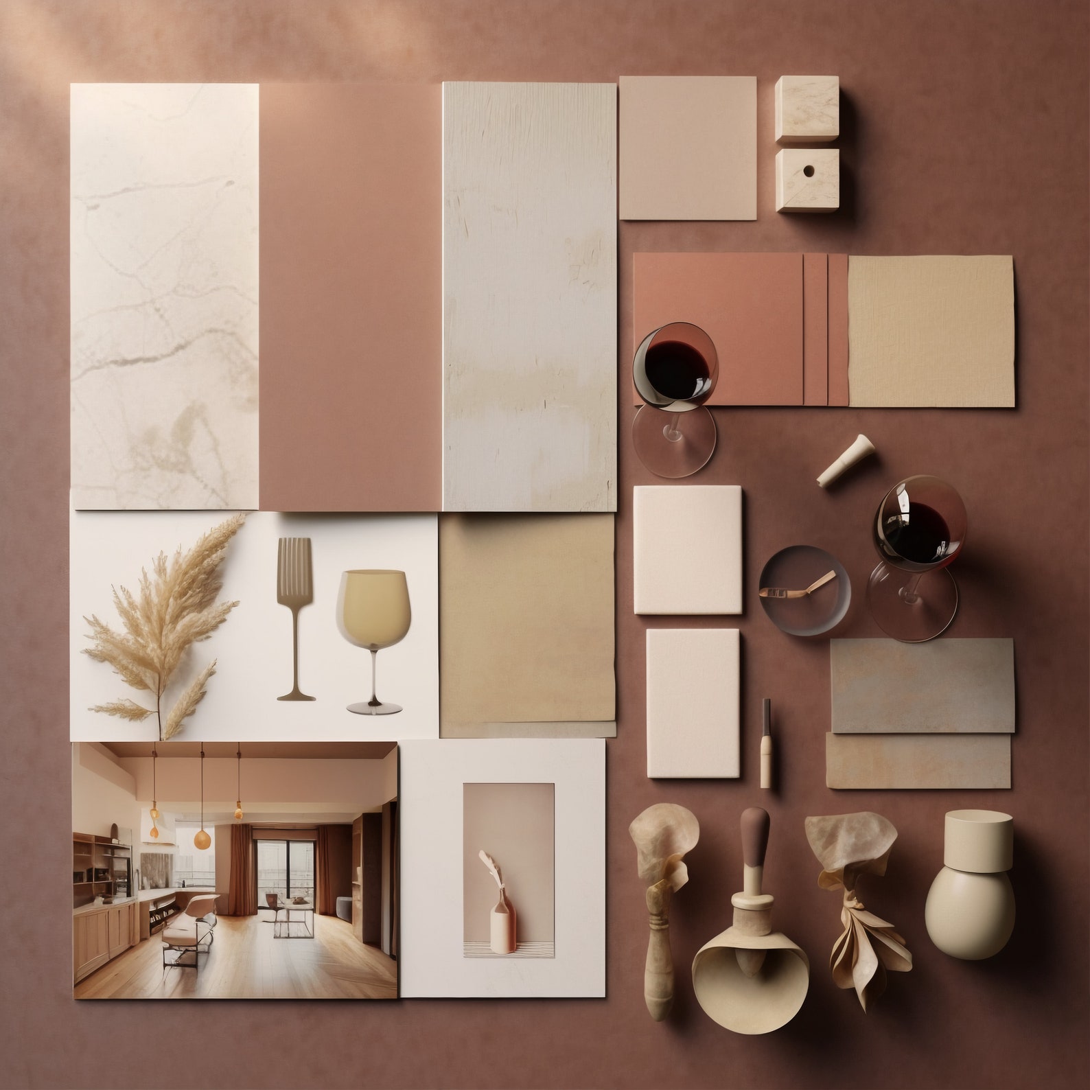 Bordeaux Modern Minimal Wine Tones Interior Moodboard in Wine Red Tones ...