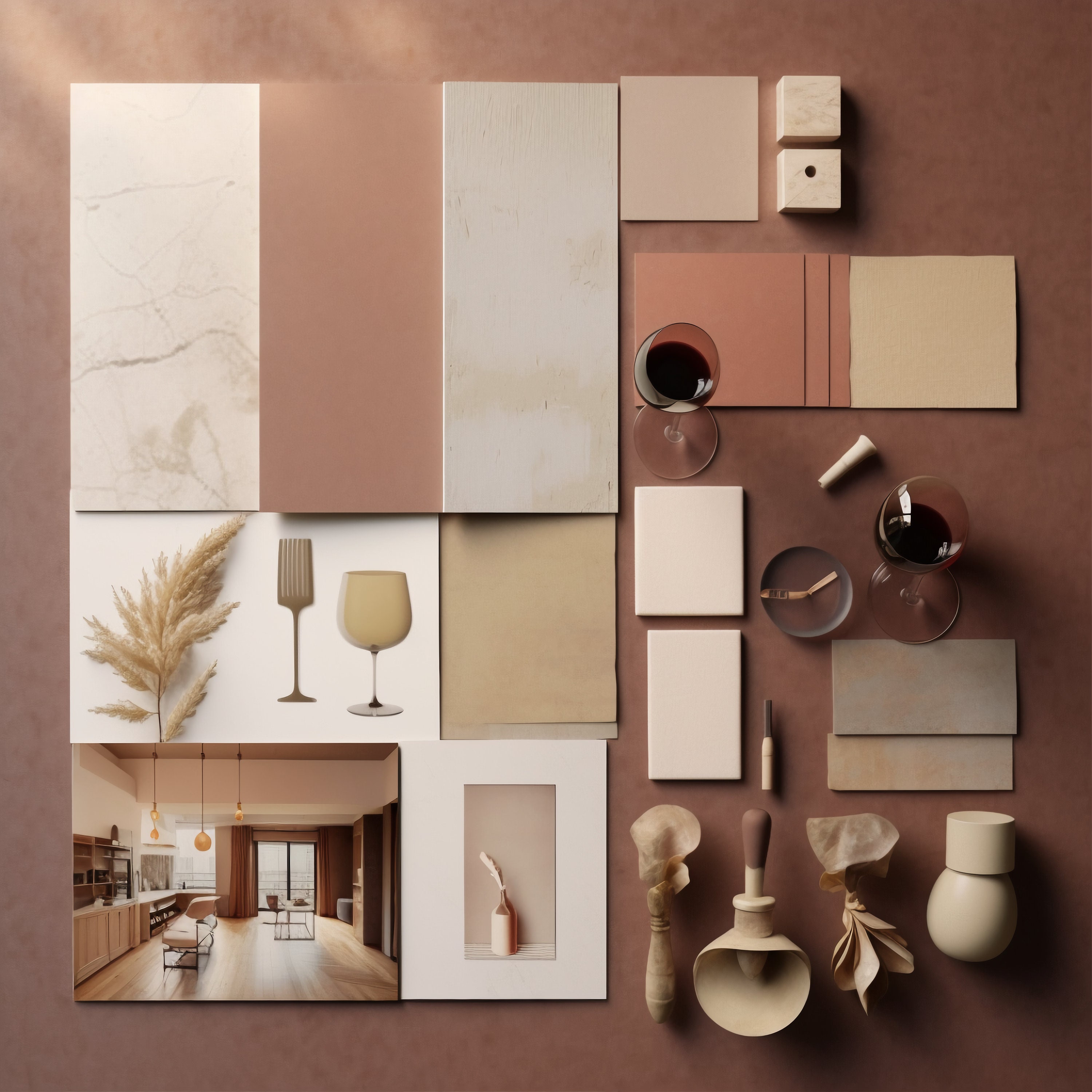 Bordeaux Modern Minimal Wine Tones Interior Moodboard in Wine Red Tones ...