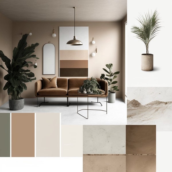 Neutral Elegant Style interior design moodboard template