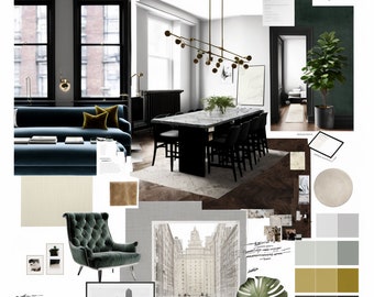 NEW YORK LUXORY Loft apartment Interior Design Moodboard template digital print luxurious loft appartment home decor