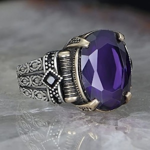 Handmade 925K Sterling Silver Sapphire Men Ring , Silver Handcraft Men Ring With Sapphire Stone , Men Ring Jewelry ,Gift For Him