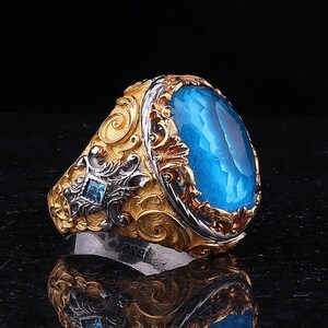 Bague Aquamarine Stone Homme, 925 Sterling Silver Aquamarine Ring, Bijoux turcs faits à la main, Cadeau pour mari, Bijoux pour hommes, Cadeau pour lui