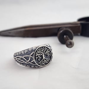 Handmade Sterling Silver Family Tree Ring: Viking Yggdrasil Signet