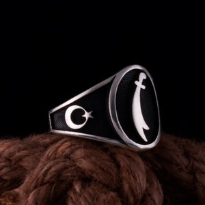 Ali&#39;s Zulfiqar Sword Solid 925 Sterling Silver Men&#39;s Ring Sword Ring Turkish Ring Allah&#39;s Lion Ali Ring