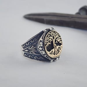 Handmade Sterling Silver Family Tree Ring: Viking Yggdrasil Signet