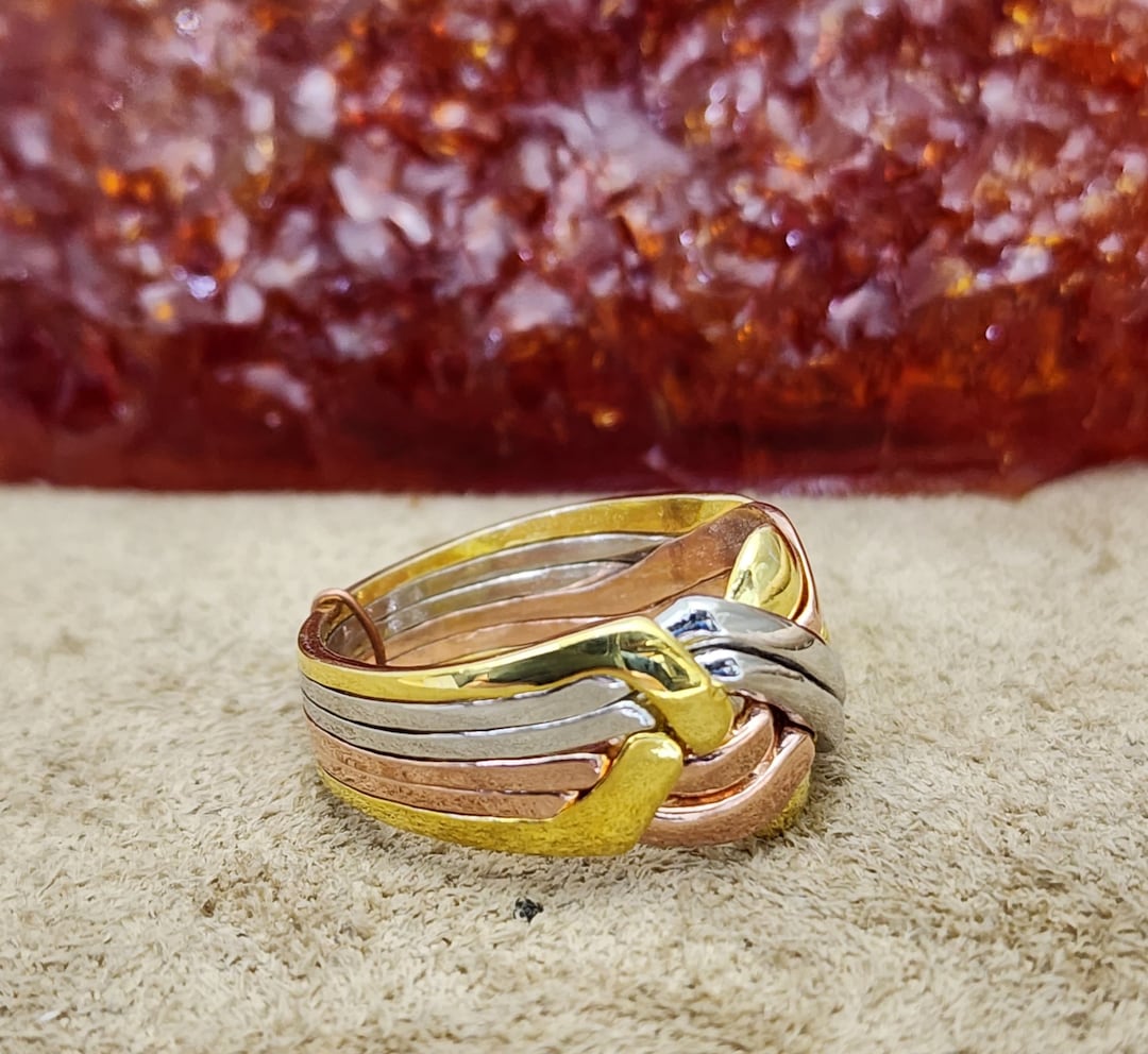 Ladies 6 Band Puzzle Ring in Sterling Silver, Tree Color Puzzle Ring Etsy