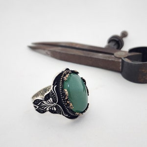 Natural Aventurine Sterling Silver Ring: Handmade Gemstone Jewelry