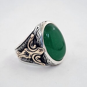 Sterling Silver Green Agate Ring, Mens Green Agate Ring, Handmade Gemstone Ring, Islamic Ring, Men Silver Ring, Gift for Husband