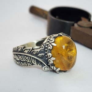 Natural Citrine Ring, 925 Sterling Silver, HandmadeLeaf Ring, Oval Stone Ring, Designer Ring, Gift for Friends, Gift For Women