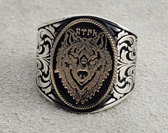 Wolf Sterling Silver Ring, Viking Wolf Oxidized Ring, Nordic Handmade Wolf Ring, Animal Jewelry, Gift For Men