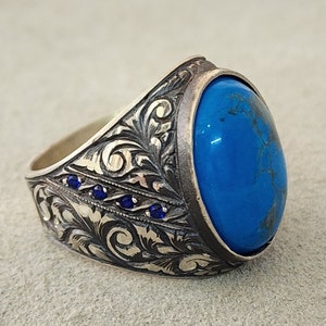 Turquoise Men Ring, 925K Silver Men Ring, Man Ring with Gemstone, Mens Silver Jewelry, Man Ring with Turquoise Stone
