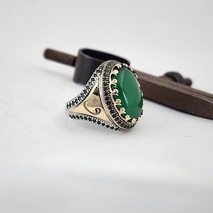Sterling Silver Green Agate Ring, Mens Green Agate Ring, Handmade Gemstone Ring, Islamic Ring, Men Silver Ring, Gift for Husband