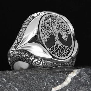 Handmade Sterling Silver Family Tree Ring: Viking Yggdrasil Signet