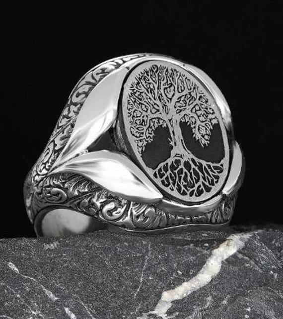 Handmade Sterling Silver Family Tree Ring: Viking Yggdrasil Signet