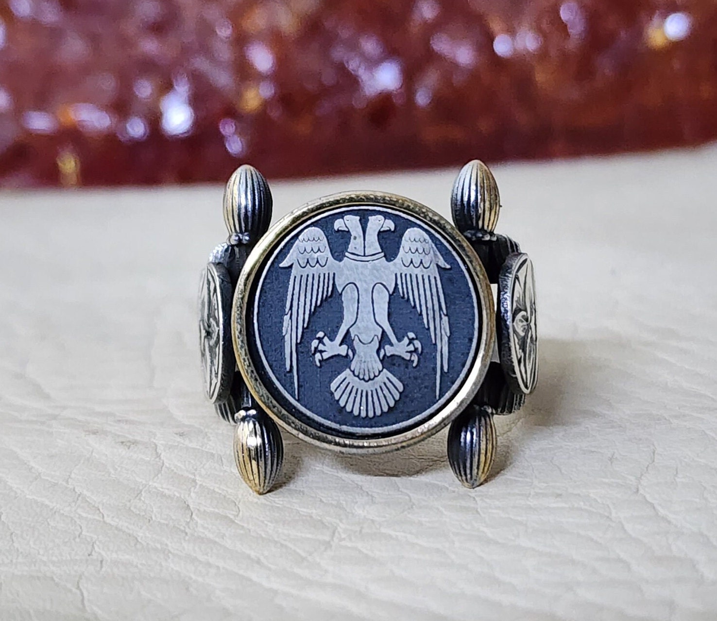 Double Headed Winged Square Signet Ring, Sterling Silver Mens Rings ...