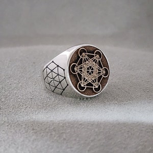 Srebrny pierścień Archanioła Metatrona, amulet czarodziejski, alchemia, talizman