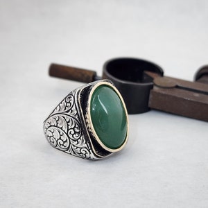 Natürlicher Aventurin Ring, Sterling Silber Statement Ring, handgemachter Schmuck, Ethischer Edelstein, Heilstein, Geburtstagsgeschenk, Jubiläumsgeschenk