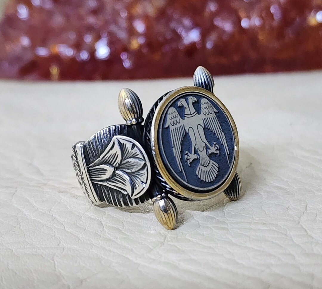 Double Headed Winged Square Signet Ring, Sterling Silver Mens Rings ...