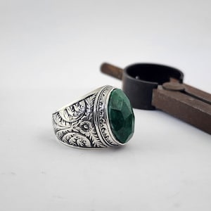 Sterling Silver Emerald Ring: Handmade Vintage Style Gemstone Ring