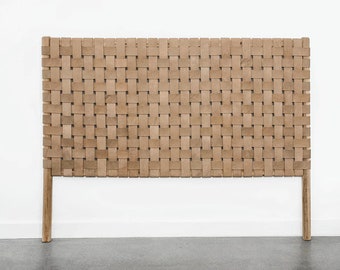 Leather headboard, woven leather strap headboard