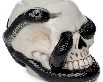 Skull with Coiled Snake Shaped Ceramic Oil Burner and Wax Melt Burner Halloween Special