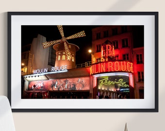 Fotografia del Moulin Rouge di Parigi, vivace opera d'arte da parete (download digitale)