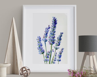 Stampa botanica di lavanda ad acquerello, decorazione murale Cottagecore (download digitale)