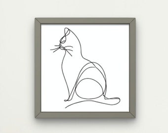 Minimalistisk kattlinjekonsttryck, svartvit väggdekoration (digital nedladdning)