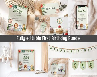Wild One First Birthday Party Decor-bundel (digitale download)