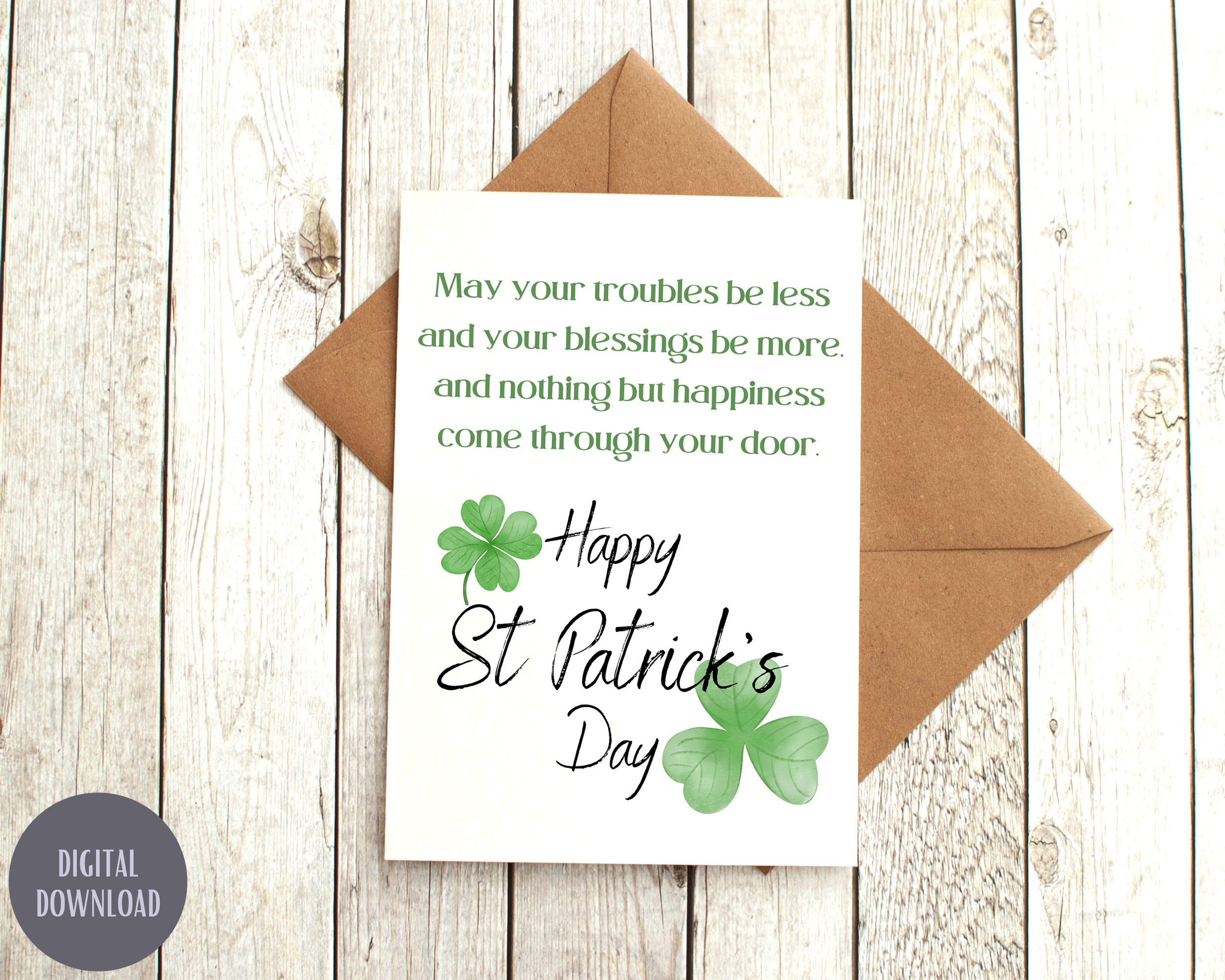 Irish Blessing St Patrick's Day Card, Shamrock Printable (PDF or