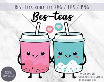Carinissimi Kawaii Boba Tea Besties, SVG PNG EPS (download digitale)