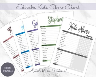 Personalized Kids Chore Chart, Editable Daily Weekly Chores (Digital Download)