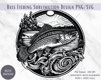 Sublimeringsdesign för abborrfiske, utomhus SVG PNG (digital nedladdning)