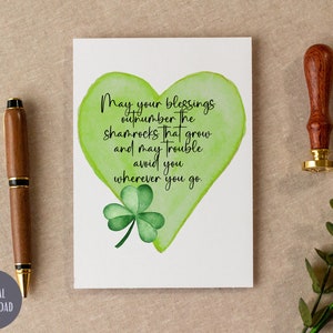Printable 13x18 cm St Patrick's Day Karte, Irish Blessing. Sofortiger Download der digitalen Datei als PDF, JPG und PNG.