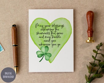 Irländskt St Patrick's Day-kort med välsignelse, utskrivbart 5x7 (PDF, JPG, PNG)