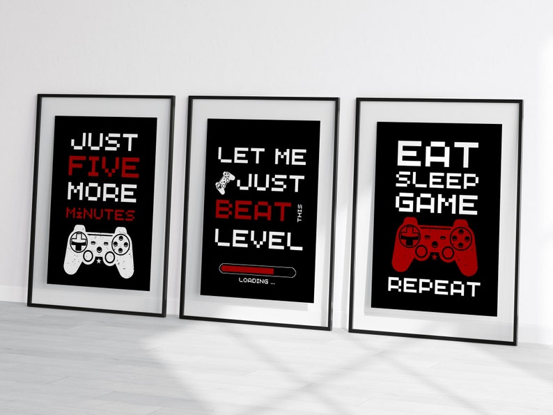 Printable Gamer Wall Art, Wall Decor, Set of 3 Posters, Gaming Art