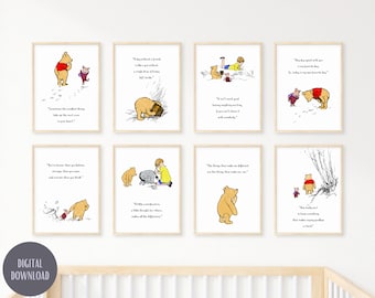 Nalle Puh Barnrumstavlor, Set med 8, Nyckfulla Citat (Digital Nedladdning)