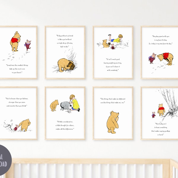 Winnie the Pooh Quotes,Set of 8,Nursery Decor,Nursery Wall Art,Printable,Winnie the Pooh Prints,Color,Winnie the Pooh Nursery,Whimsical