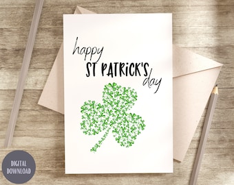 St Patrick's Day-kort: Utskrivbart klöver, 5x7, 15x21 (PDF och JPG)
