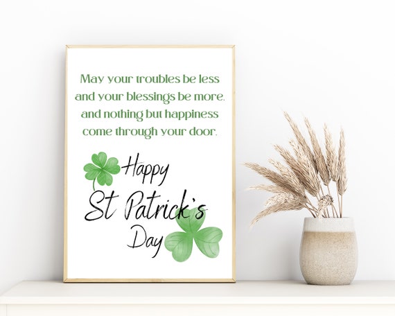 Irish Blessing St Patrick's Day Card, Shamrock Printable (PDF or