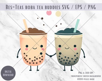 Kawaii Boba Tea Buddies SVG, design dei migliori amici (download digitale)