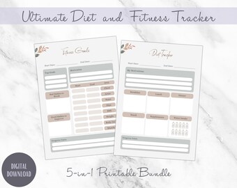 Fitness- och kostspårare, utskrivbar hälsoplanerare (digital nedladdning)