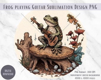 Groda som spelar gitarr PNG, Cottagecore sublimeringsdesign (digital nedladdning)