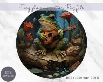 Rana Cottagecore che suona la chitarra, PNG sublimazione (download digitale)