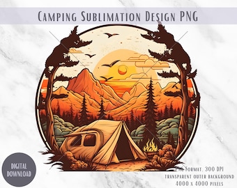 Disegno a sublimazione per tenda da campeggio, avventura in montagna PNG (download digitale)