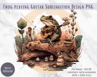 Rana Cottagecore che suona la chitarra PNG, immagine a sublimazione (download digitale)