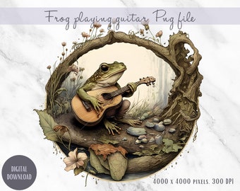 Cottagecore-groda som spelar gitarr PNG, sublimeringsbild (digital nedladdning)